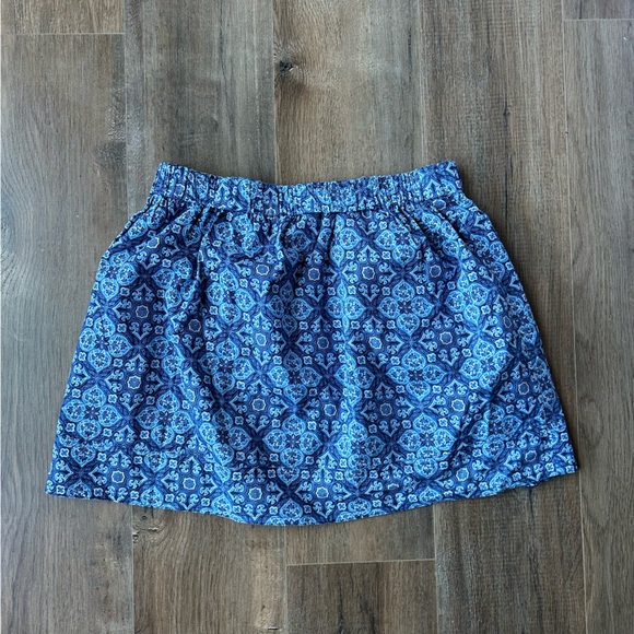 J. Crew XS Blue Mini Skirt Dark Blue Printed Pattern Double-Lined Two Pockets - Picture 1 of 4